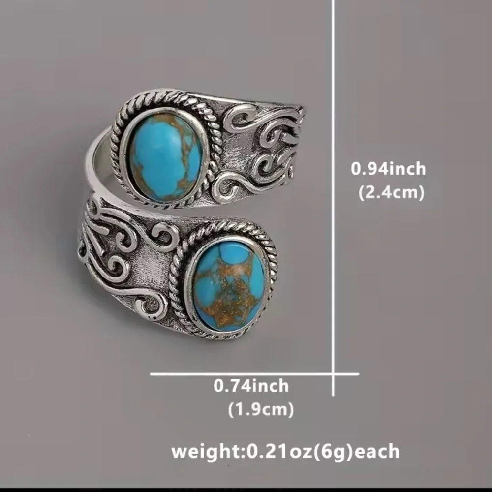 Vintage Turquoise Stone Silver Boho Style Ring